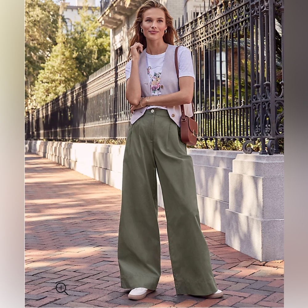 LOFT NWT Poplin Wide Leg Pants‎ - Military Green